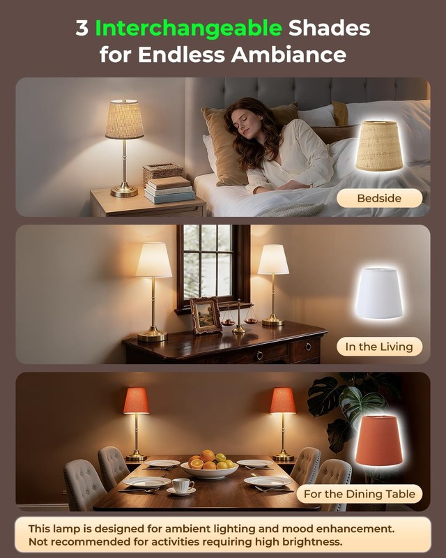 Cordless Rechargeable Lamp Touch Dimmable 5200mAh Wireless 3 Fabric Shade Brass gallery
