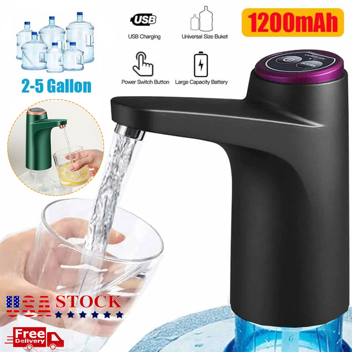 Water Bottle Switch Pump Electric Automatic Universal Jug Dispenser 5 Gallon USB gallery