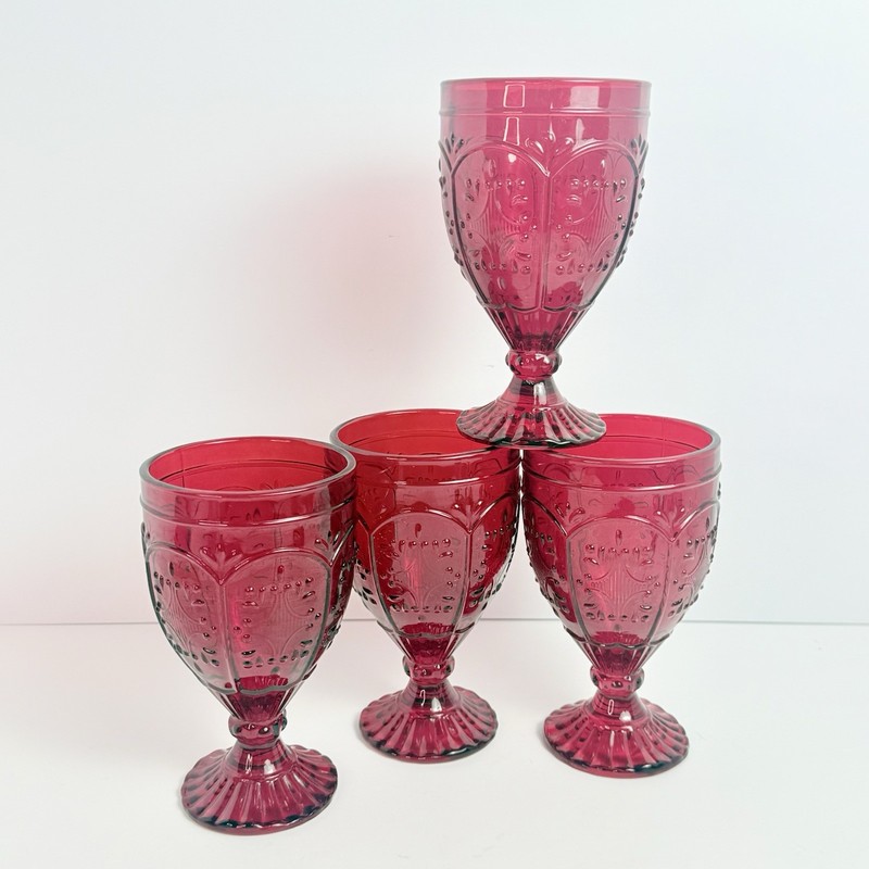 Fitz and Floyd Trestle Ruby Red Water Wine Goblets 12 Oz Set 4 Vintage Style gallery