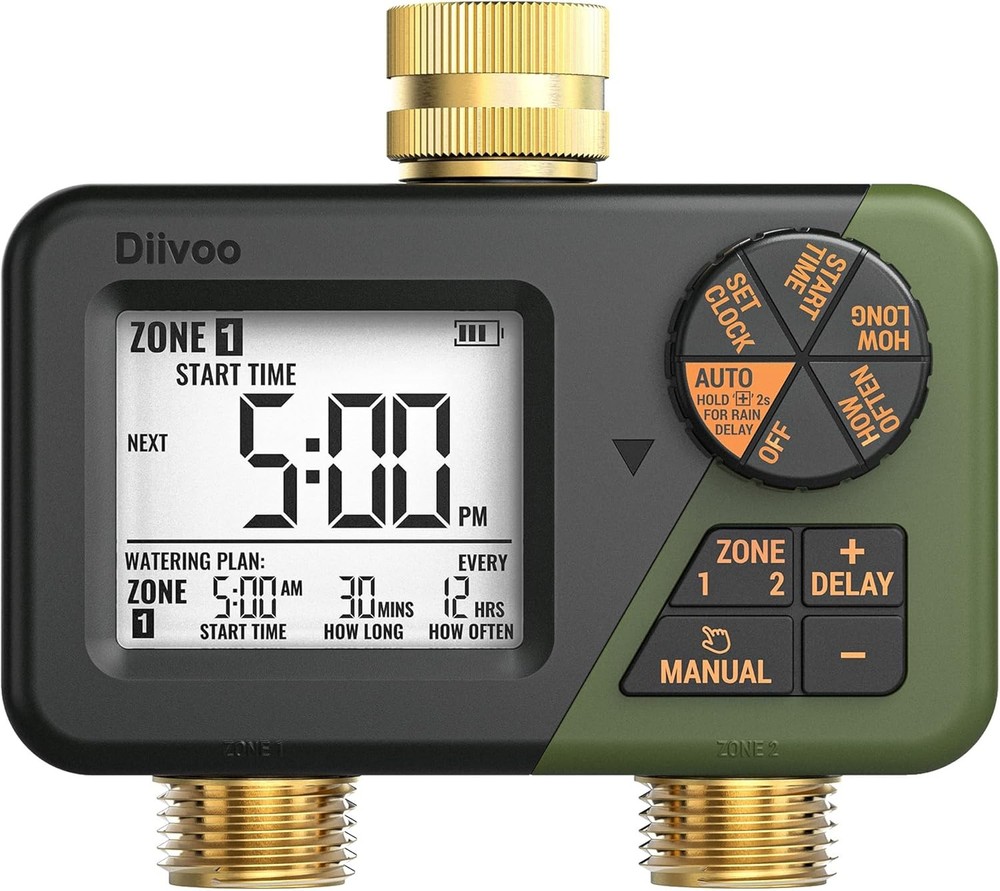 Sprinkler Timer 2 Outlet Water Hose Timer Rain Delay Manual Watering for Garden