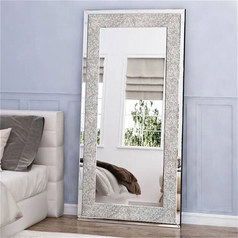 Wall Hanging Rectangle Gorgeous Silver Mirror Crush Crystal Diamond Decor Mirror gallery