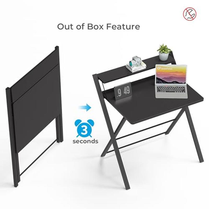 Folding Computer Desk Shelf Small Home Office Study Table Black Metal Legs New gallery