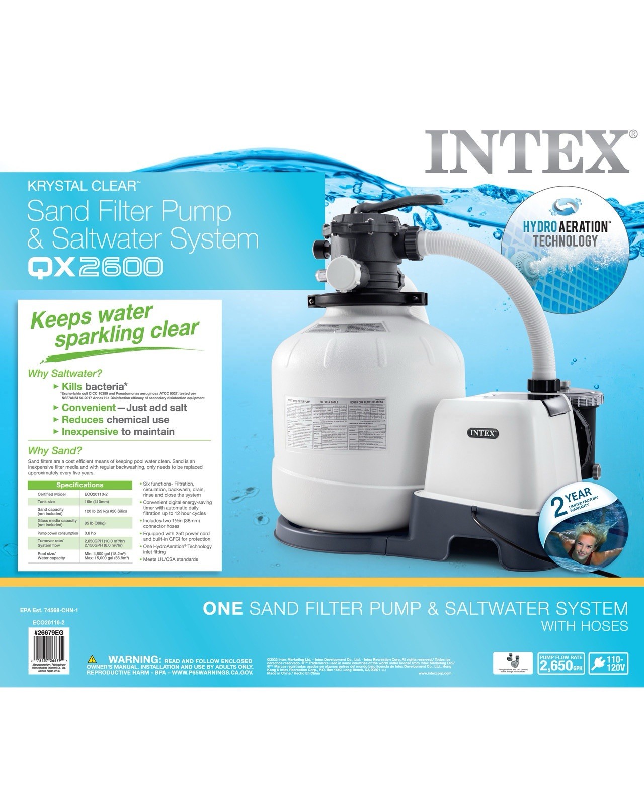 Intex Sand Filter Pump And Salt Water System Qx2600 110v 26679EG New in Box gallery