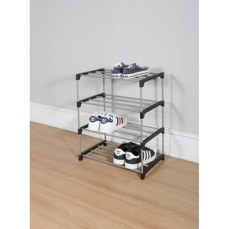 4 Tier Shoe Rack Black/Silver Stackable Fits 8 Pairs Easy Assembly Space-Saving gallery