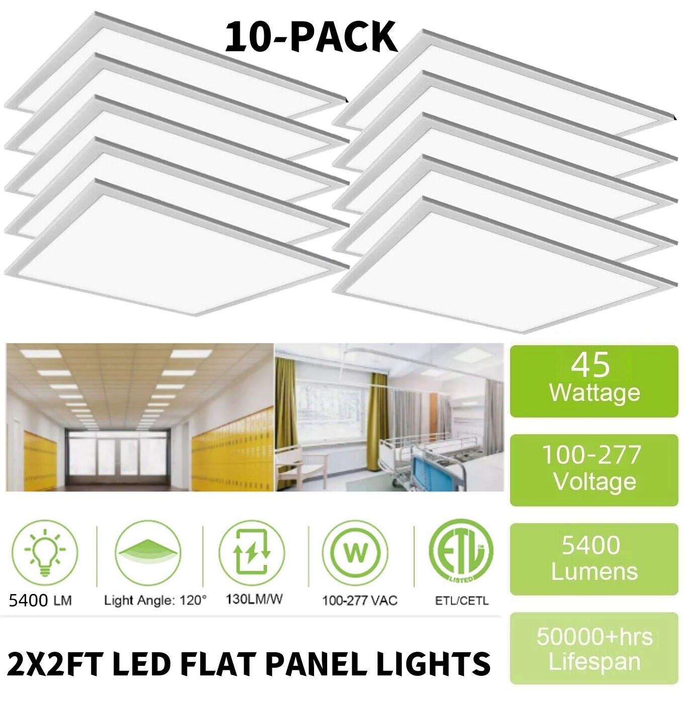 2x2 LED Flat Panel Light 10-Pack, Dimmable, 45W Back-Lit 2x2FT LED Troffer Light gallery