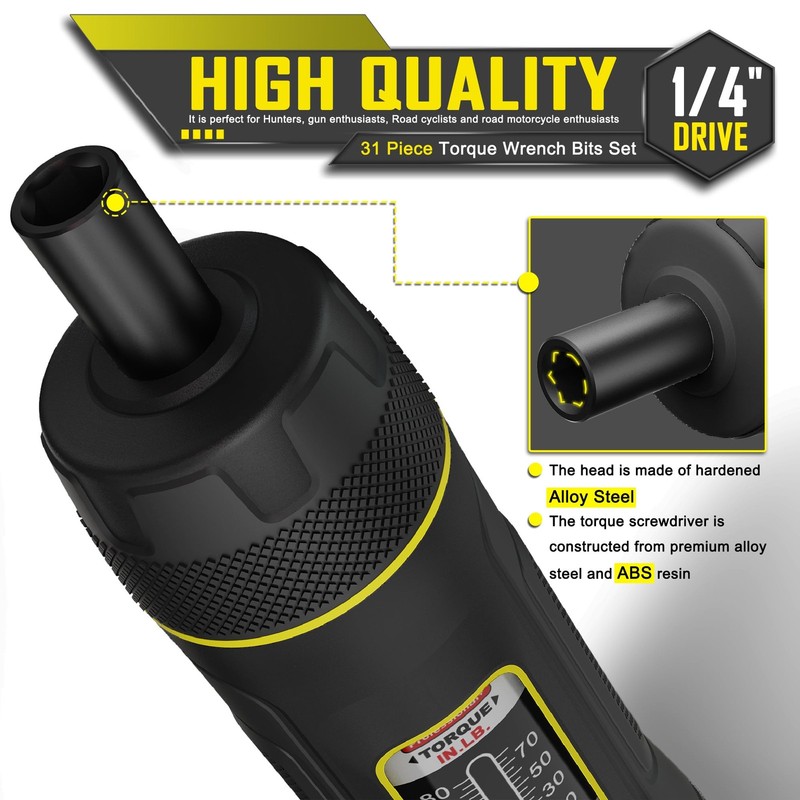 Torque Screwdriver Set, 10-80 Inch Pounds lbs, 31 Piece 1/4" Drive Torque Scr... gallery