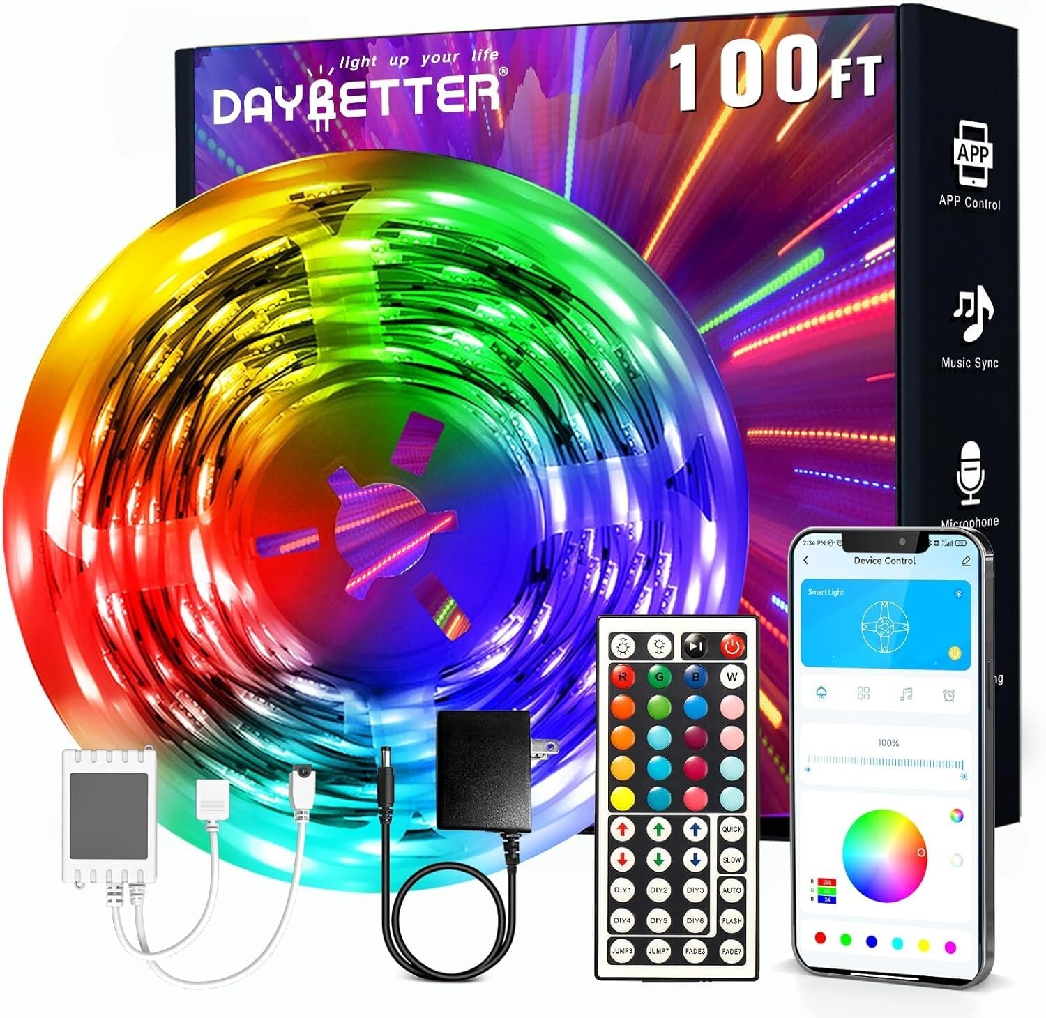 100Ft LED Strip Lights, Smart Light with App Remote Control, RGB LED Lights for gallery