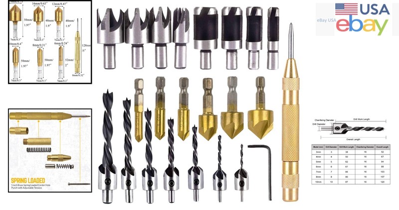 Complete Woodworking Drill Bit Set with 23 Tools for Chamfering and Cutting gallery