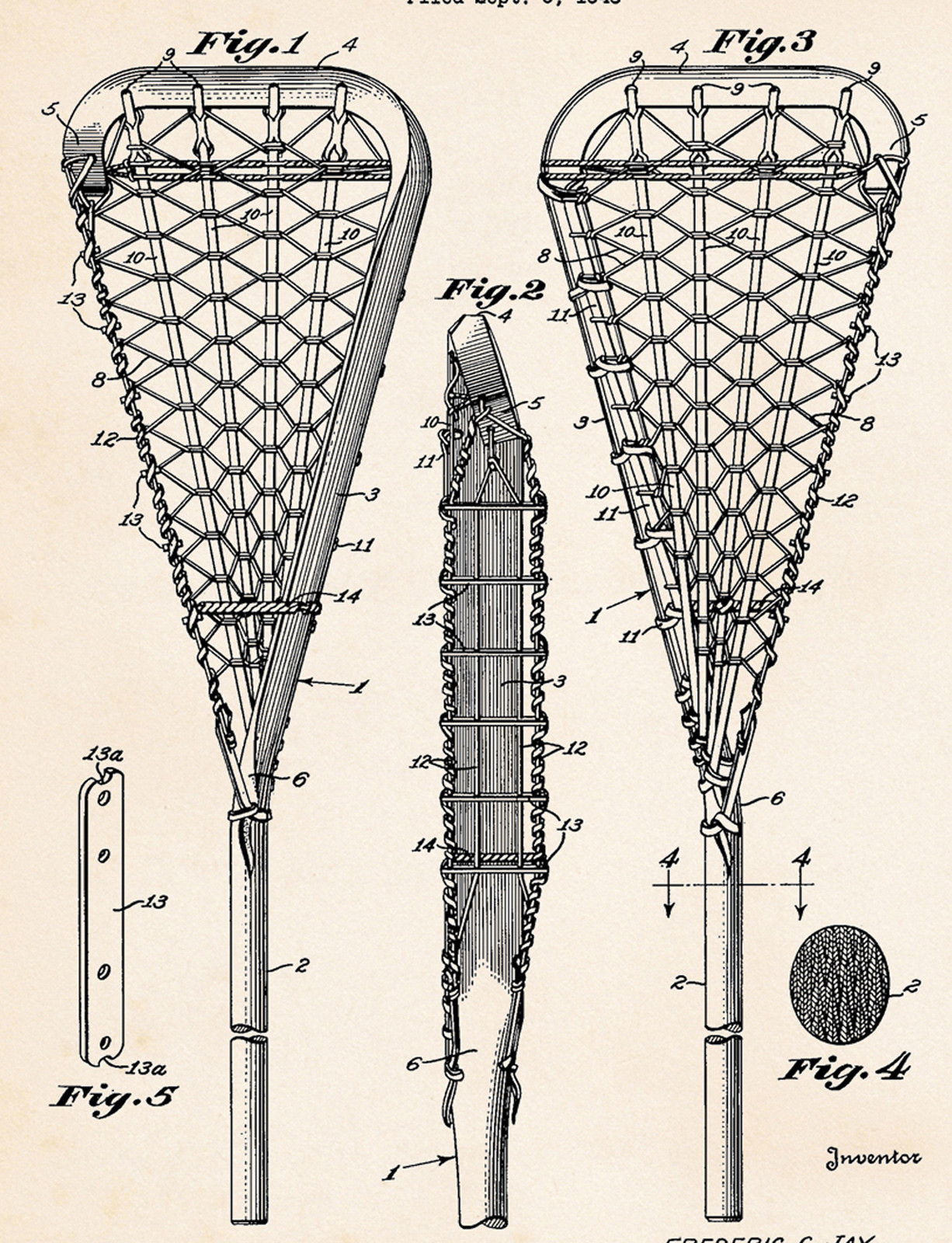 Lacrosse Stick Racket Racqet 1950 US Patent Prints Art Drawings Sports Poster gallery