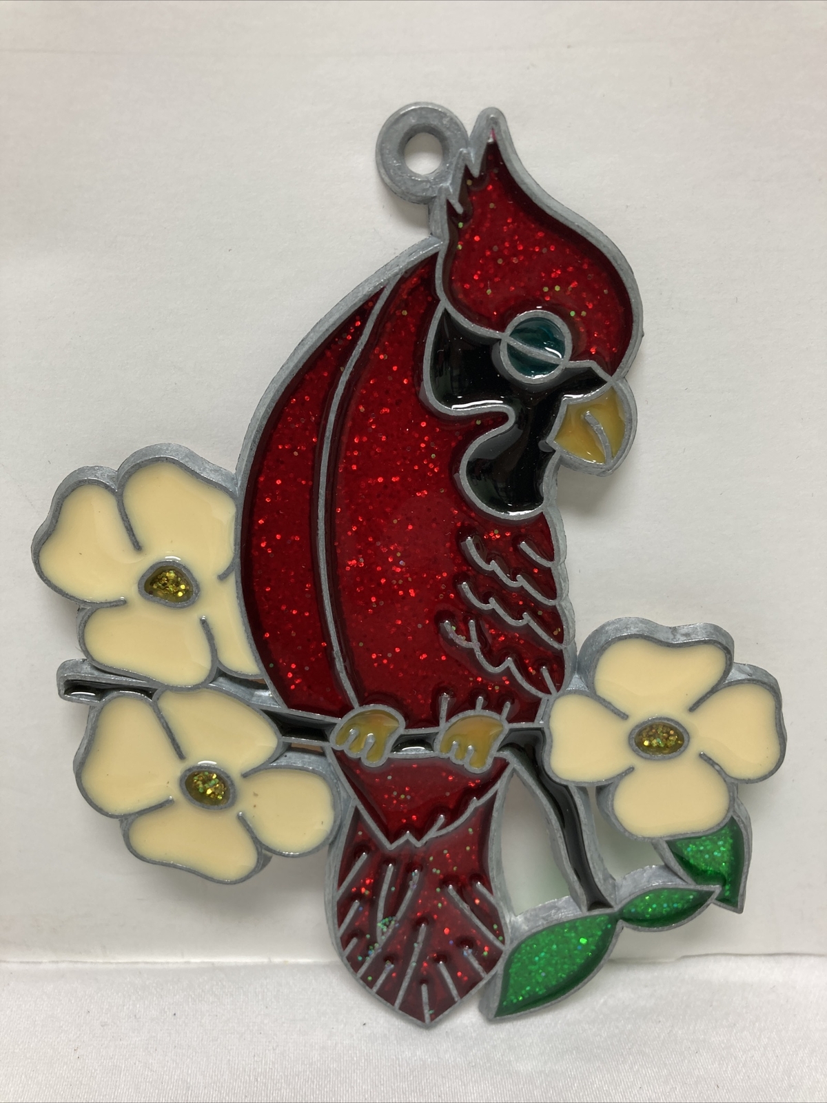 Red Cardinal with Flowers Suncatcher Ornament Stained Glass Metal and Acrylic gallery