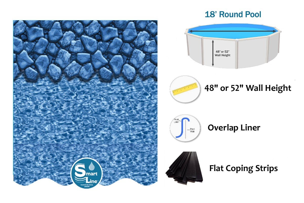SmartLine 18' Round Overlap Boulder 25 Gauge Swimming Pool Liner w/ Coping gallery