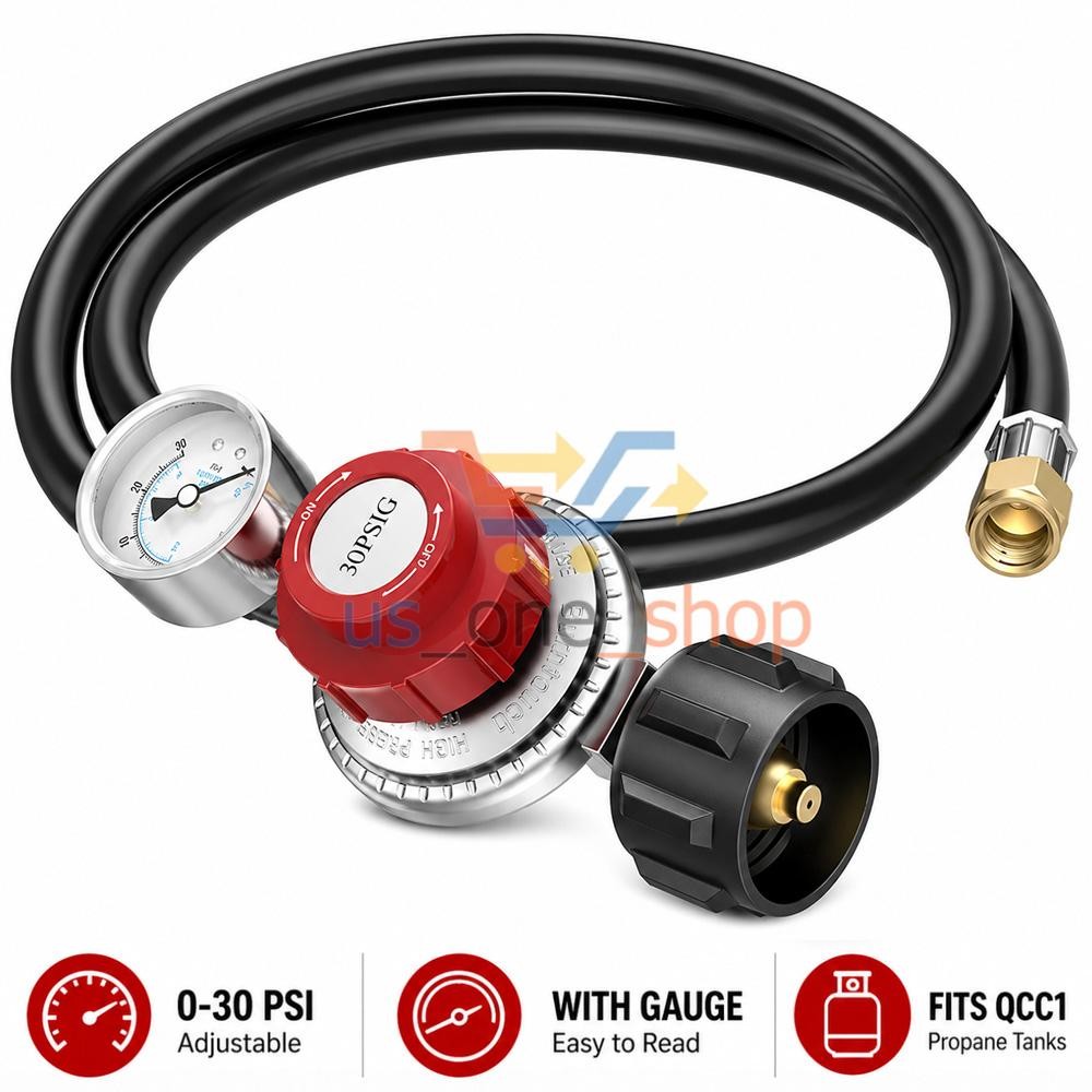 4FT 0-30 PSI Adjustable High Pressure Propane Regulator wit Gauge for Gas Burner