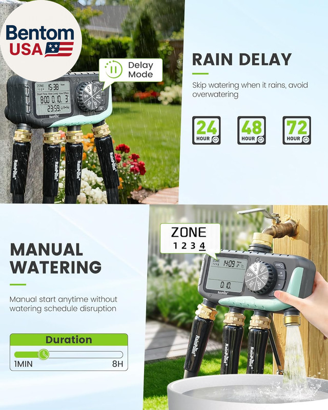 Sprinkler Timer 4 Zone, Water Timer for Programmable, for Soaker Hose with Rain gallery