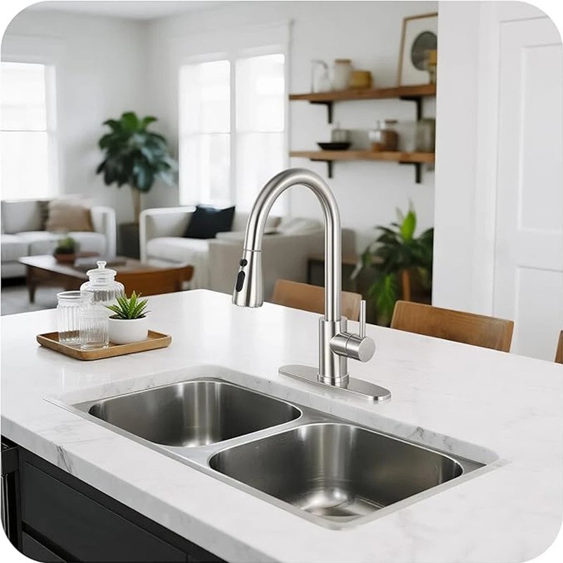 Kitchen Faucet with Pull Down Sprayer Multitask Mode Single Handle High Arc Pull gallery