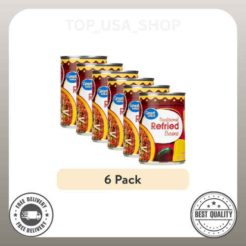 (6 pack) Great Value Traditional Refried Beans, 16 OZ gallery