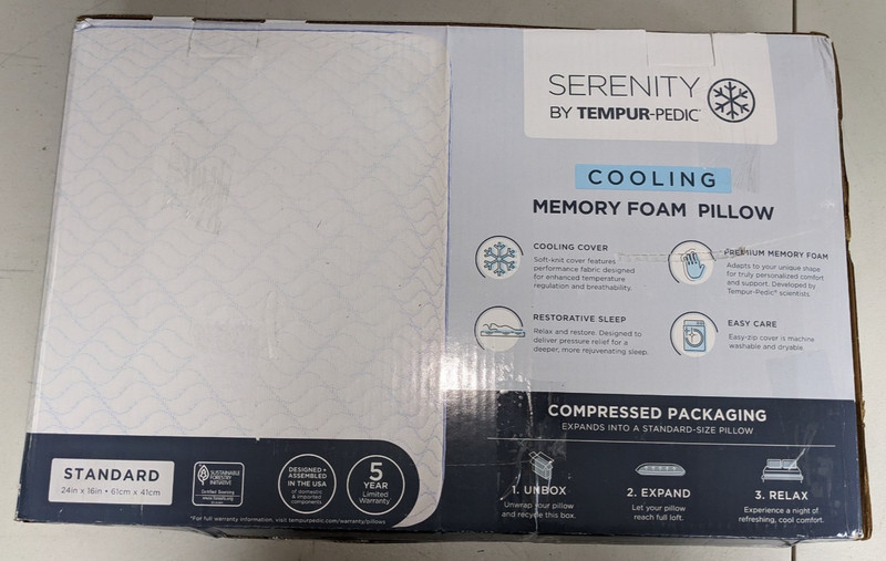 Serenity by Tempur-Pedic Cooling Memory Foam Pillow standard 2 Pack NOB gallery