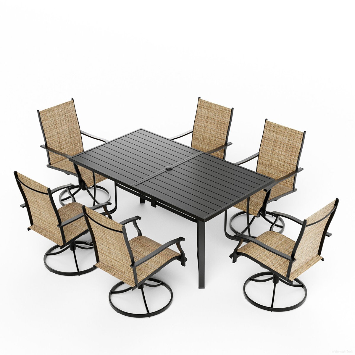 7 Piece Patio Furniture Set Rectangular Table 6 Swivel Chairs Deck gallery