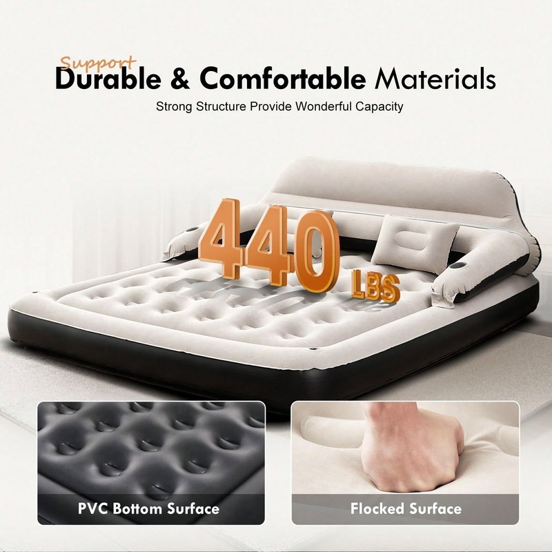 Inflatable Sofa Bed with Headboard Pillow Camping Air Couch No Pump gallery