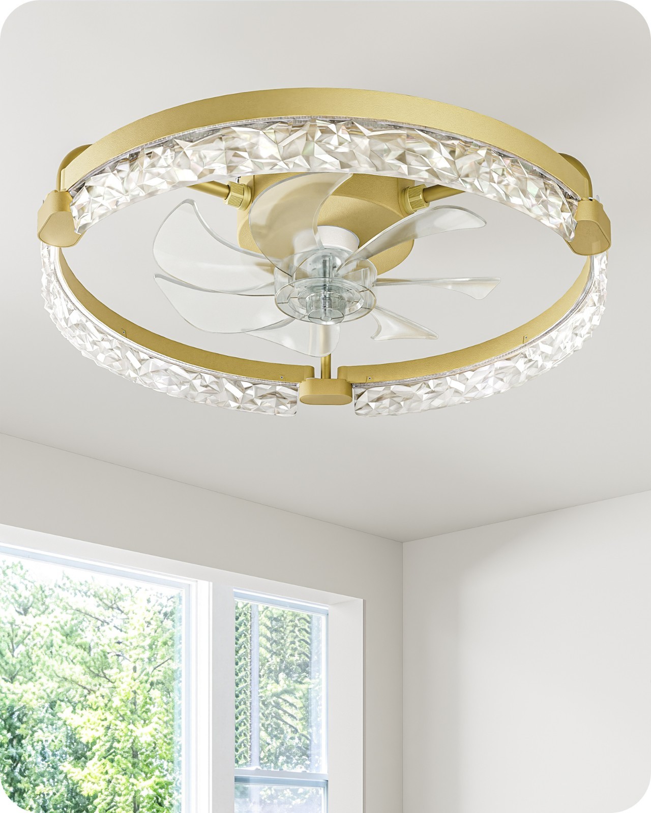 Ceiling Fans with Lights, 20'' Low Profile Flush Mount Fandelier,3000-6000K Gold gallery