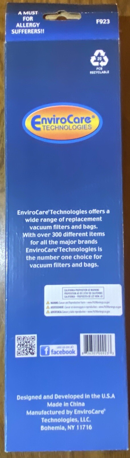 Enviro Care Technologies Heap Filter Hoover Twin Chamber Vacuums F923 New gallery