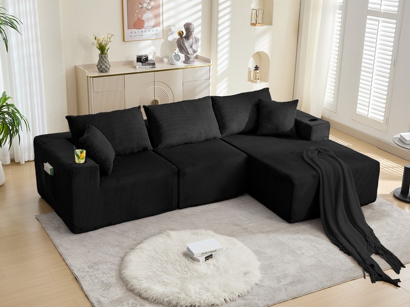 L Shaped Corduroy Sofa Cloud Couch Compression Boneless Sofas w/ 5 Throw Pillows gallery