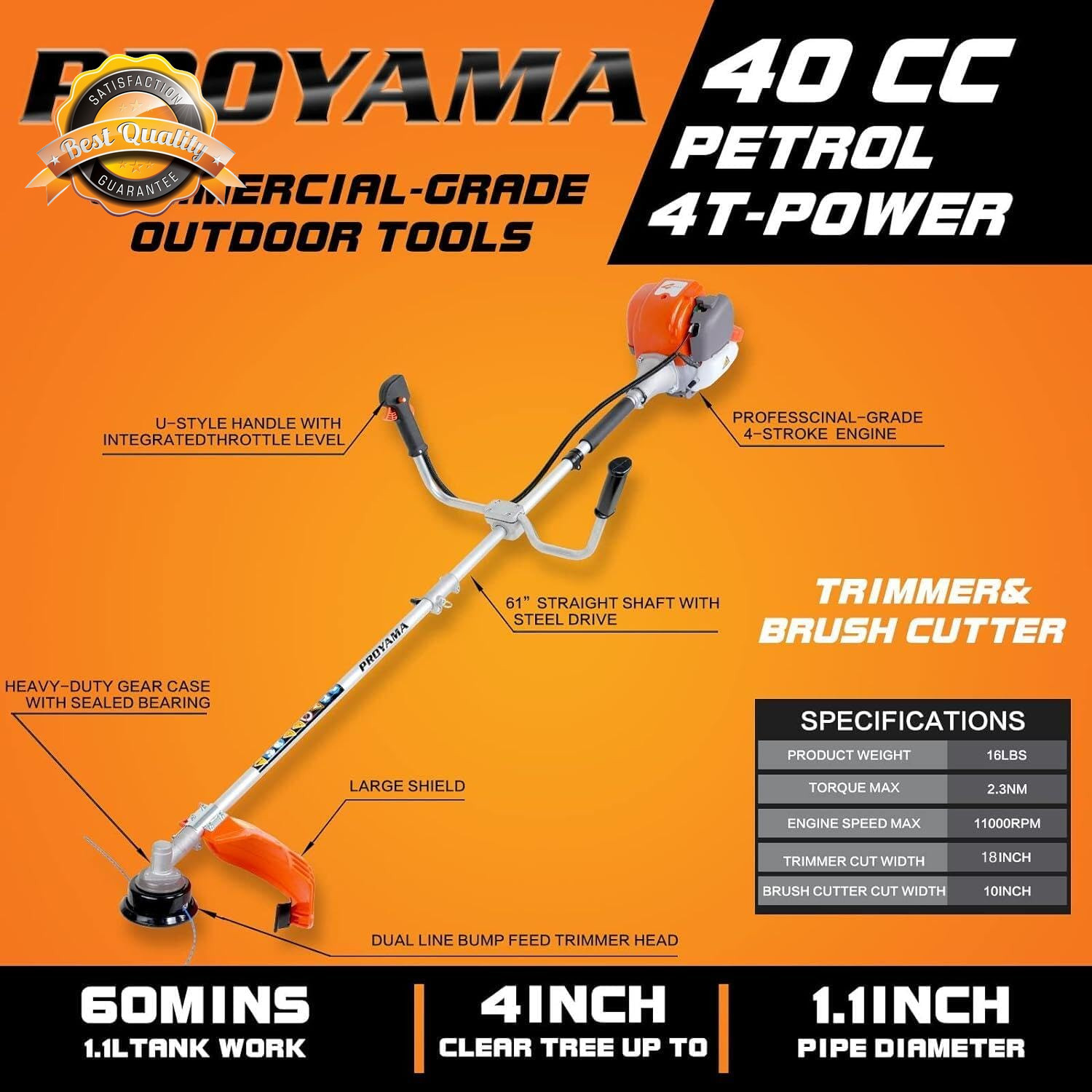40CC Gas Brush Cutter 4 Cycle Heavy Duty 3 in 1 String Trimmer Weed gallery