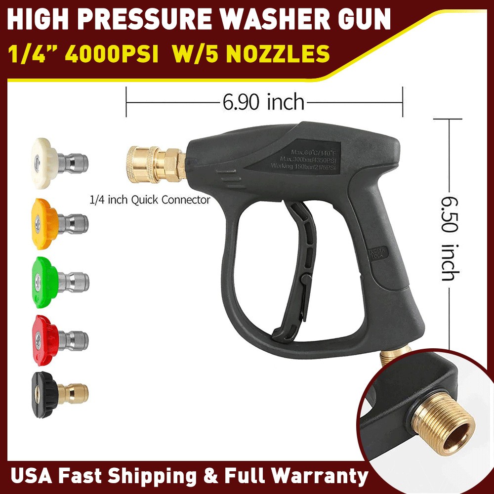 4000PSI 1/4" High Pressure Washer Car Gun Wash Foam Spray Short Wand w/5 Nozzle gallery