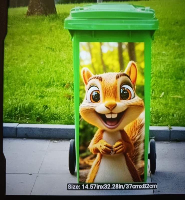 Funny Chipmunk-Garbage Can Sticker,Pvc DYI/15"w x 32"H Weathproof, Removeable gallery