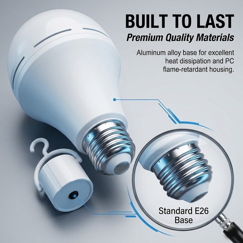 A19-6 Pack Rechargeable Emergency Light Bulbs, 12W,1200LM LED,For Family,E27/E26 gallery