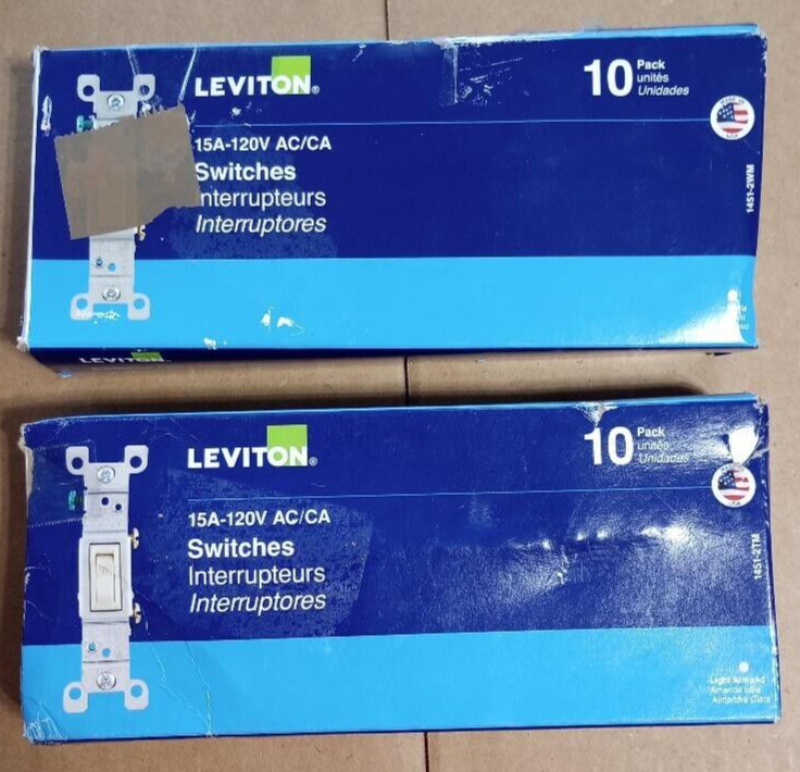 2X 10 pack = (20) LEVITON Standard Switches 1451-2WM Single-Pull White Free Ship gallery