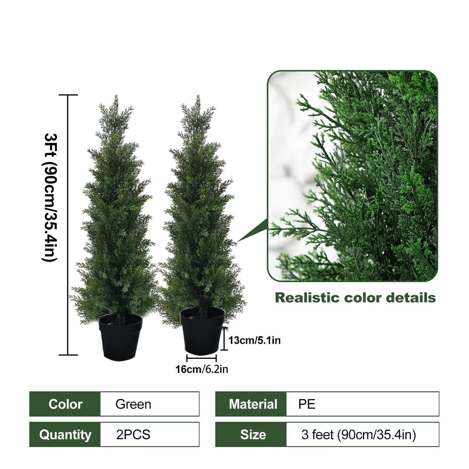 2pcs 3ft 4ft Artificial Cedar Topiary Tree Plant UV Home Decor Indoor Outdoor gallery
