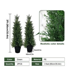 2pcs 3ft 4ft Artificial Cedar Topiary Tree Plant UV Home Decor Indoor Outdoor