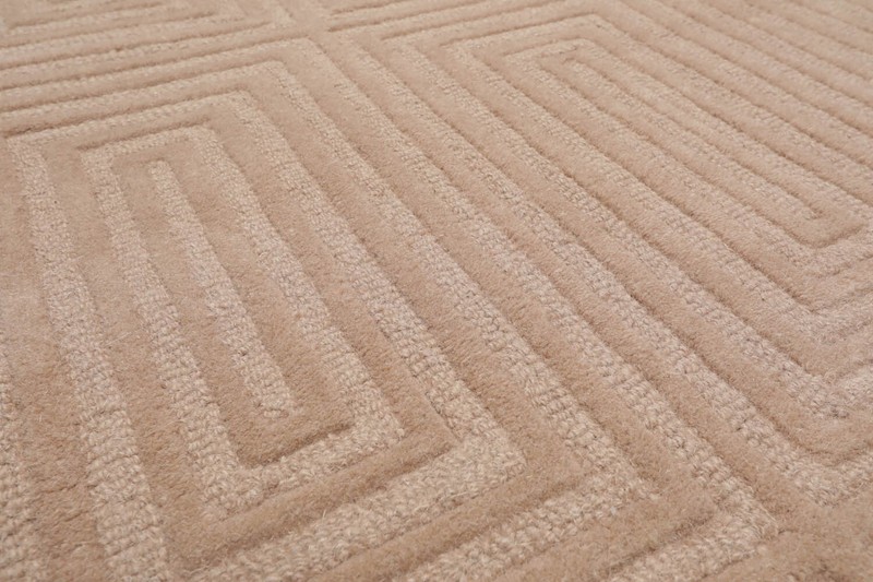 Loop N Cut Pile Handmade Wool & Bamboo Silk Modern Oriental Area Rug Tan 5' x 8' gallery