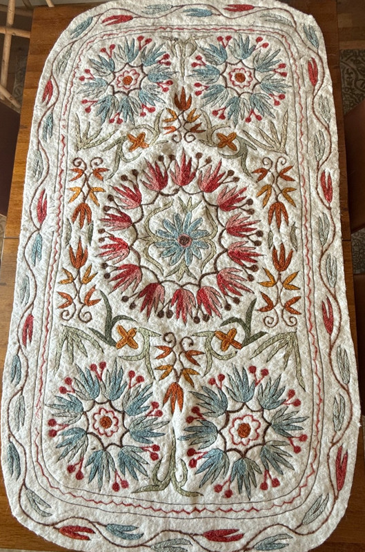 FELTED WOOL RUG-BLANKET-THROW. MULTI COLOURED FLORAL 34 X 62 gallery
