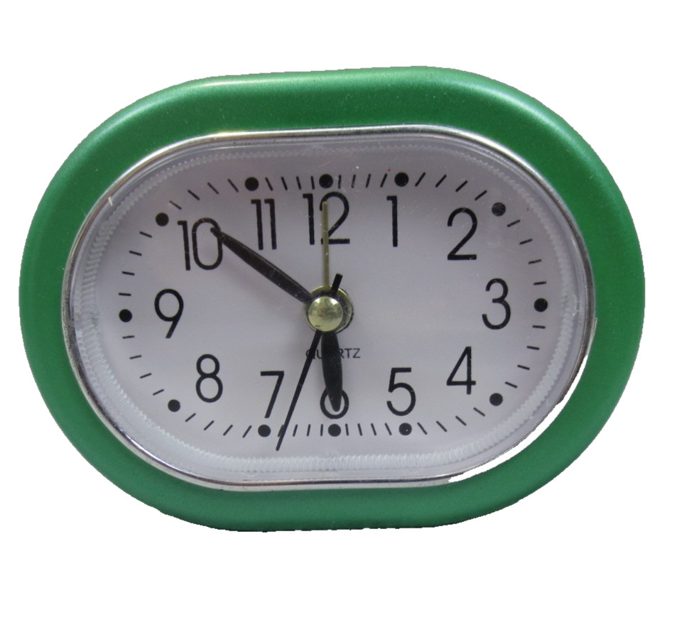 Travel Analog Alarm Clock Battery Operated Green & White Small Desktop 3.5" gallery
