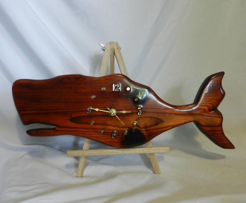 Vintage Handmade, Rustic Varnished Solid Wood Wall Clock Moby Dick Sperm Whale gallery