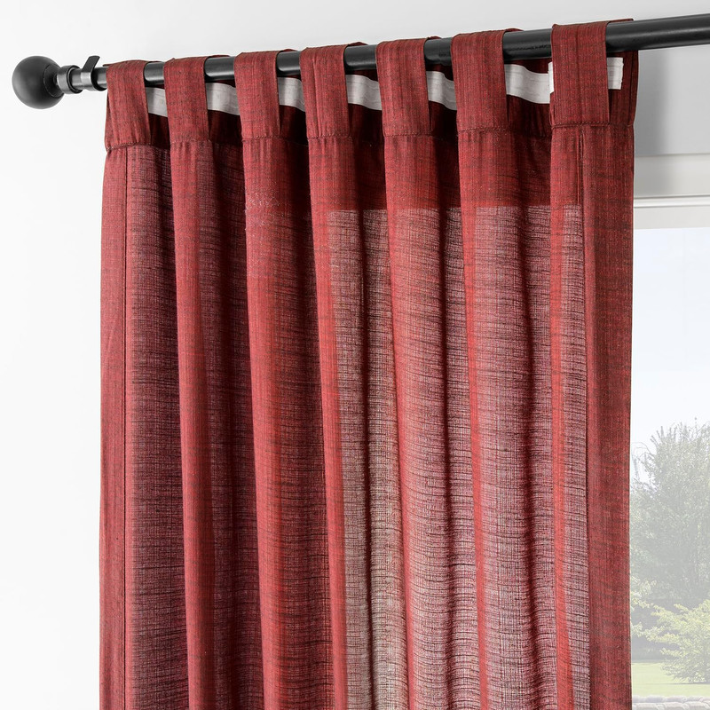 Rustic Red Linen Weave Light Filtering Curtains 96" Long - 2 Panels gallery