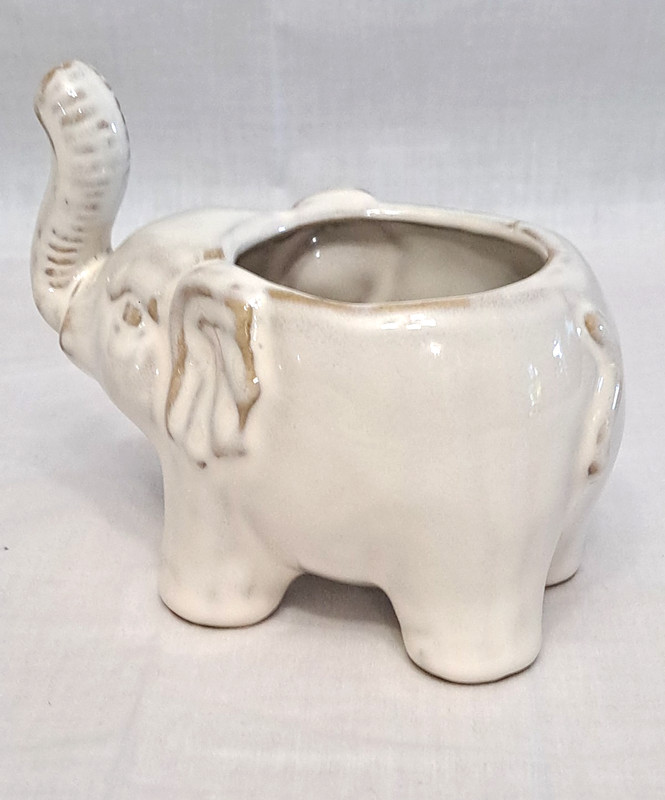Boho Whitewashed Stoneware Elephant Planter Pot Succulent Catch Pot 4.5"Tx5"L gallery