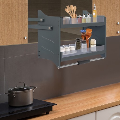 Pull Down Shelf Upper Kitchen Wall Cabinet Storage Organizer Dark Grey USA gallery