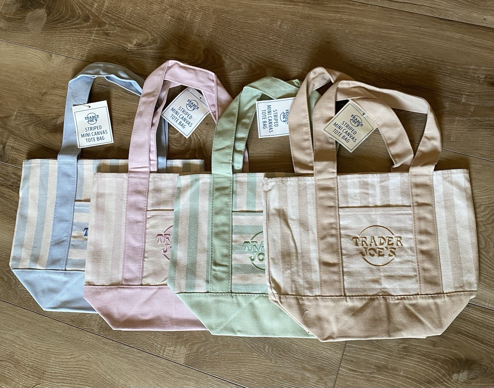 Trader Joe’s Mini Pastel Striped Canvas Tote Bag 2026 Limited Edition Set Of 4 gallery