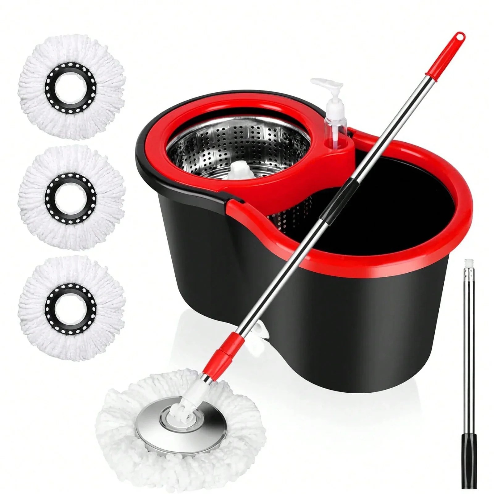 360° Rotating Mop Bucket Set with 61-Inch Adjustable Stainless Handle 3 Mops gallery