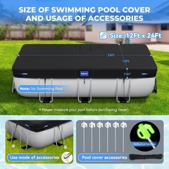 12X24 Ft Rectangular Pool Cover with Reflective Strips for above Ground Pool