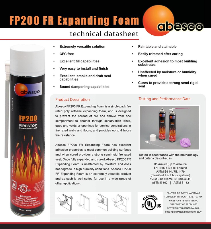 FP200 Fire Rated Expanding Foam Prevent Fire & Smoke From Spreading - Abesco gallery