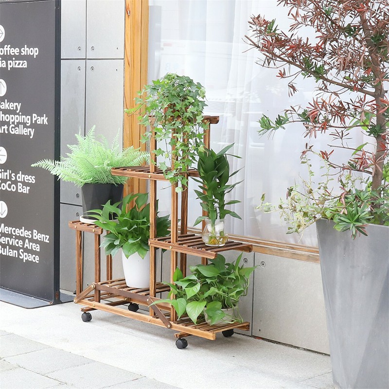 Tall Rolling Plant Stand Multi-Layer Flower Pot Holder Display Shelf Home Garden gallery