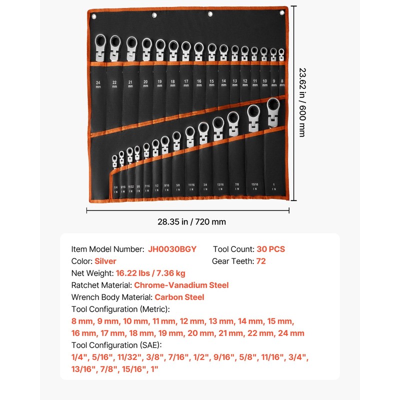 Uimoso 30-Piece Flex-Head Ratcheting Combination Wrench Set, SAE & Metric gallery