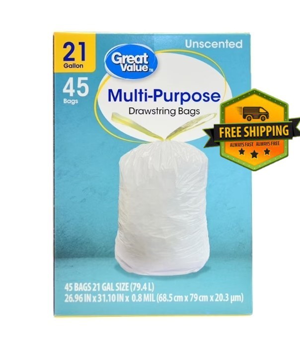 Great Value 21-Gallon Unscented Multipurpose Drawstring Trash Bags, Pack of 45 gallery