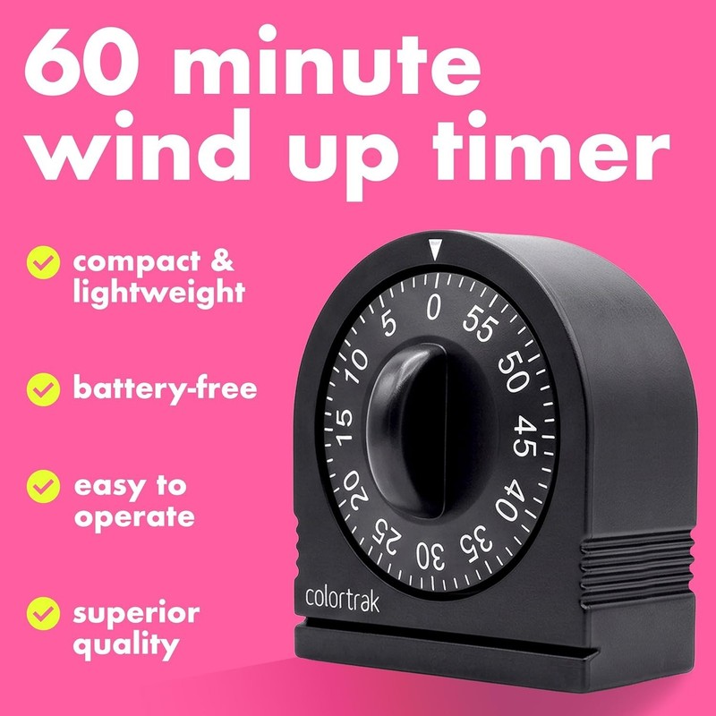 60 Minute Wind-Up Timer in Black - Simple, Durable, and No Batteries Required gallery