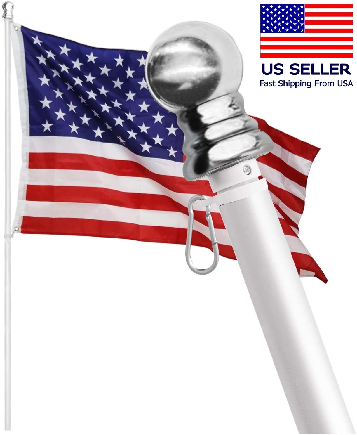 Tangle Free Spinning Flag Pole Aluminum 6FT Two Piece Design Durable Rust Free gallery