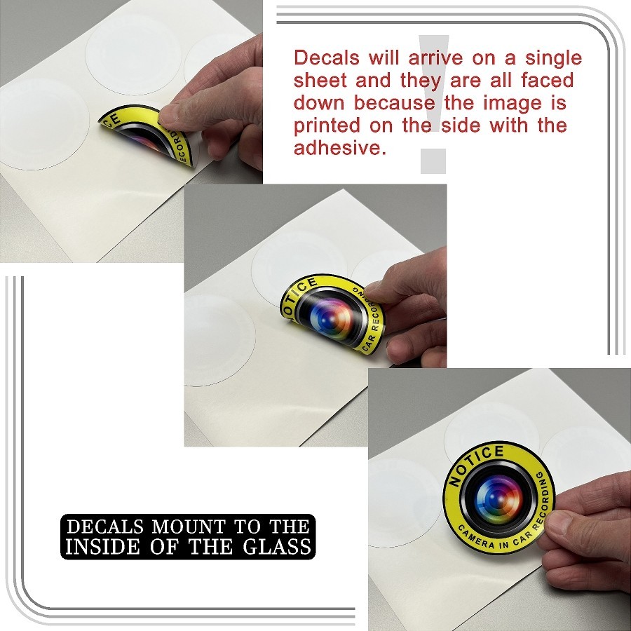 Camera in Car Recording Video 4-Pack INSIDE MOUNT Decals Yellow Black 2.75" gallery