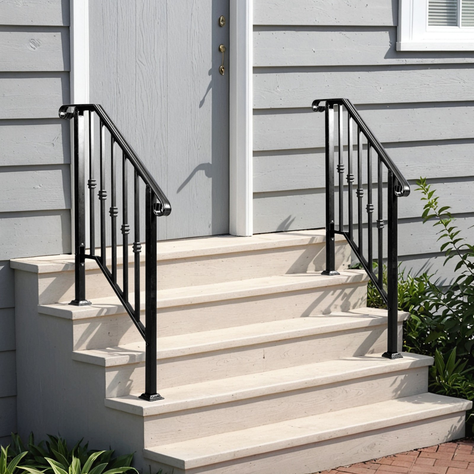 Outdoor Wrought Iron Handrails Picket Stair Rail for 2-3 Steps Handrail Stairs gallery